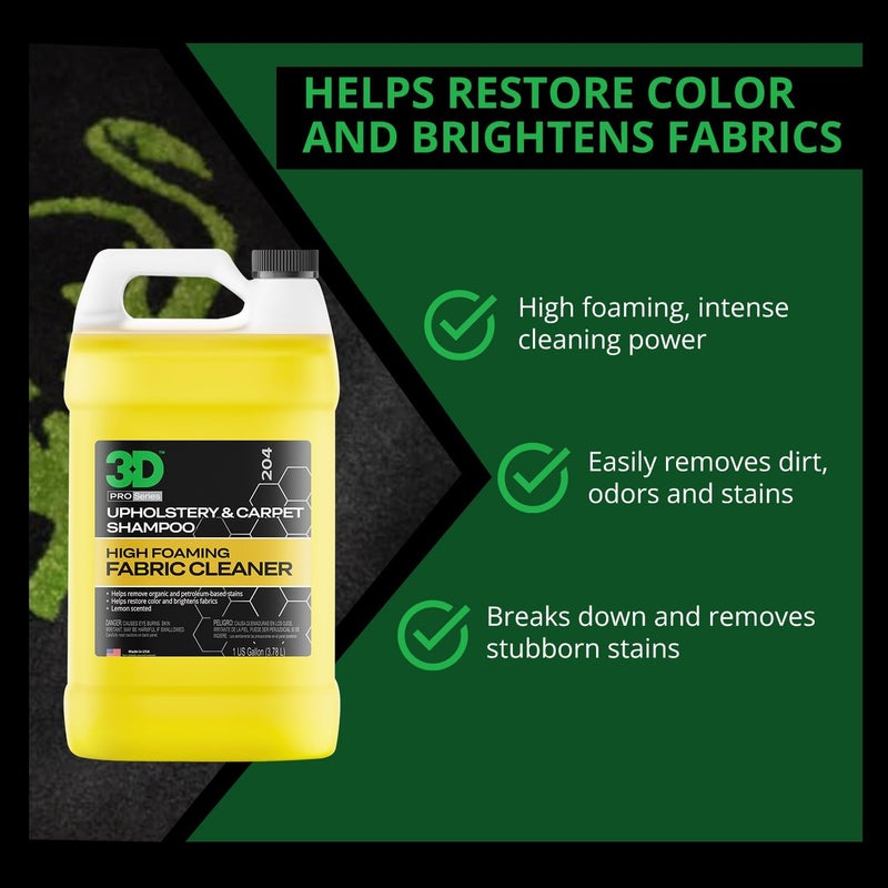 3D Upholstery & Carpet Shampoo - High Foam Stain Remover & Odor Eliminator Shampoo 1 Gallon - Image 2