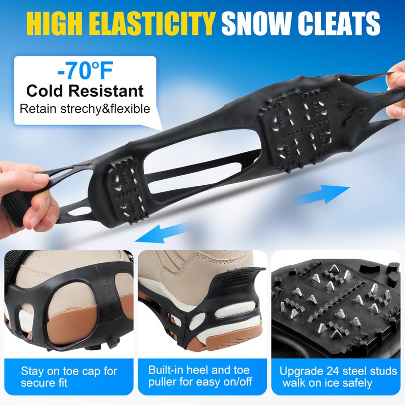SILANON Ice Cleats Crampons for Shoes and Boots Anti Slip Snow Cleats 24 Shoe Spikes for Snow and Ice Grippers Crampons for Hiking Boots Women Men Kids Winter Walking Hiking Fishing - Image 3