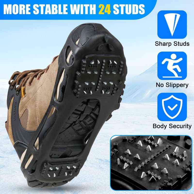 SILANON Ice Cleats Crampons for Shoes and Boots Anti Slip Snow Cleats 24 Shoe Spikes for Snow and Ice Grippers Crampons for Hiking Boots Women Men Kids Winter Walking Hiking Fishing - Image 4