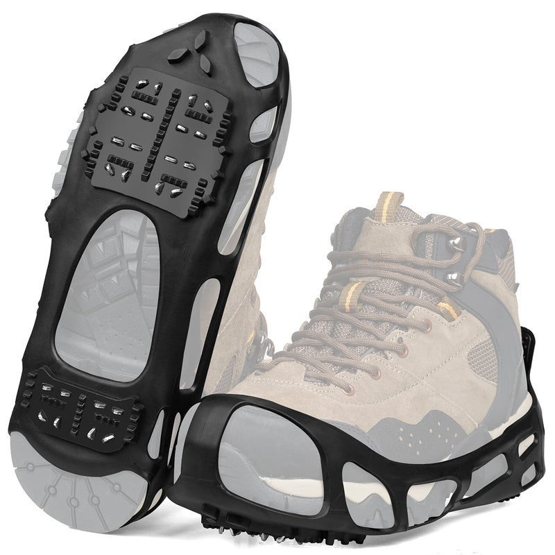 SILANON Ice Cleats Crampons for Shoes and Boots Anti Slip Snow Cleats 24 Shoe Spikes for Snow and Ice Grippers Crampons for Hiking Boots Women Men Kids Winter Walking Hiking Fishing - Image 1