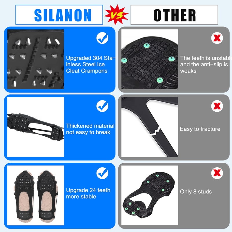 SILANON Ice Cleats Crampons for Shoes and Boots Anti Slip Snow Cleats 24 Shoe Spikes for Snow and Ice Grippers Crampons for Hiking Boots Women Men Kids Winter Walking Hiking Fishing - Image 5