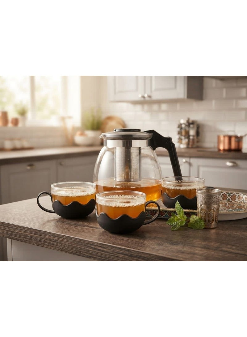 Glass teapot set with 4 cups - 1 liter capacity (5 pieces) - Image 1