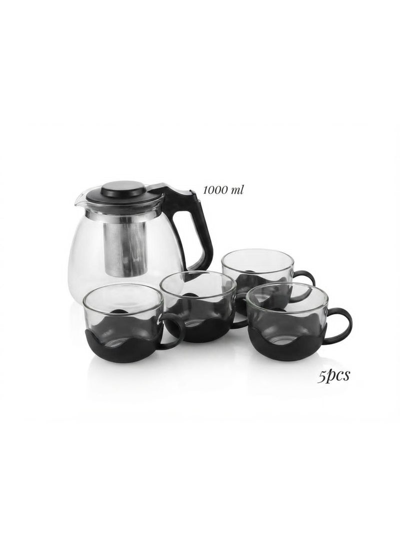 Glass teapot set with 4 cups - 1 liter capacity (5 pieces) - Image 3
