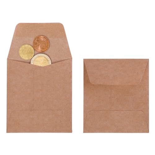 Tuhangcc 100 Pack Small Coin Envelopes Heavy Duty Self-Adhesive Kraft Seed Envelope Mini Parts Small Items Stamps Storage Packets Envelopes for Garden, Office or Wedding Gift 3.15"×3.5" - Image 1