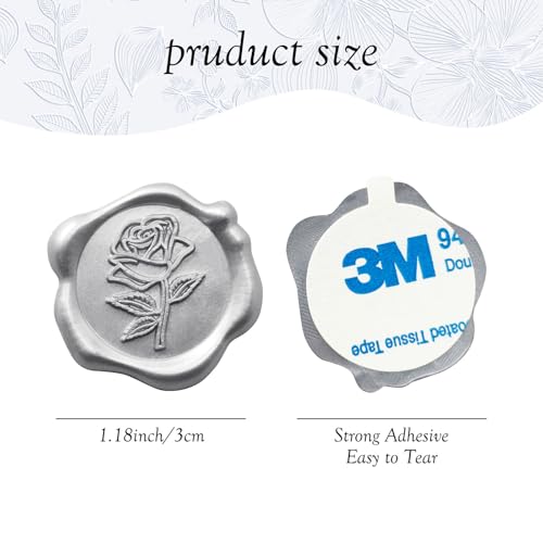 Pilloze 50 Pcs Silvery Wax Seal Stickers - Rose Style, Self Adhesive Wax Seal for Wedding Invitation, Easy Use Good Adhesion, Silvery Rose Envelope Stickers Perfect for Invitation or Seating Chart - Image 2