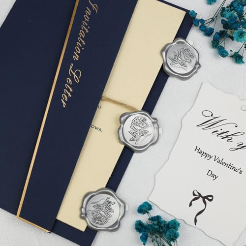 Pilloze 50 Pcs Silvery Wax Seal Stickers - Rose Style, Self Adhesive Wax Seal for Wedding Invitation, Easy Use Good Adhesion, Silvery Rose Envelope Stickers Perfect for Invitation or Seating Chart - Image 4