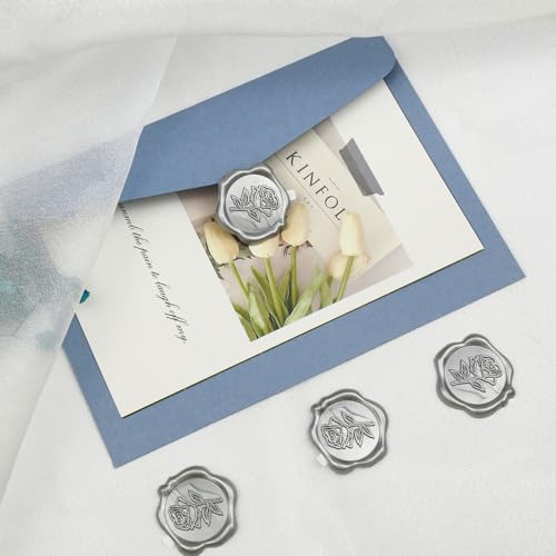 Pilloze 50 Pcs Silvery Wax Seal Stickers - Rose Style, Self Adhesive Wax Seal for Wedding Invitation, Easy Use Good Adhesion, Silvery Rose Envelope Stickers Perfect for Invitation or Seating Chart - Image 5