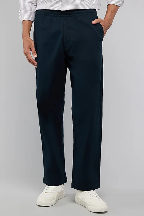 أر أند بي Solid Loose Fit Pants with Elastic Waist