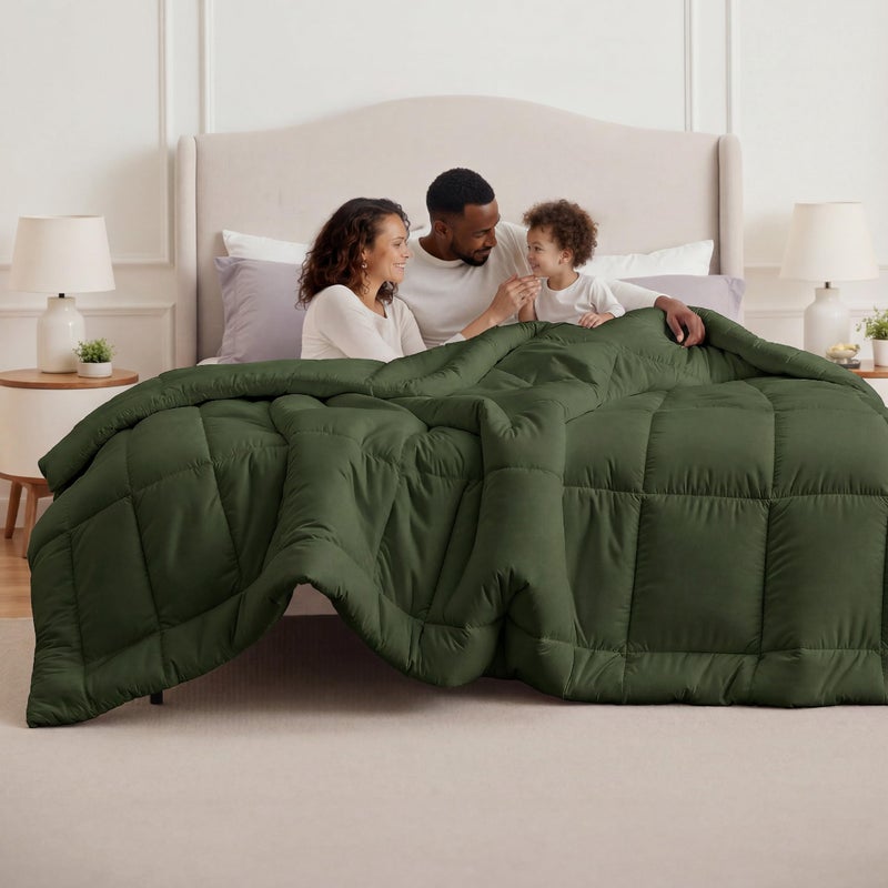 Bedsure Comforter Duvet Insert - Quilted Comforters Oversized King Size, All Season Duvet, Down Alternative Bedding, with 8 Tabs, Gifts for Women/Men, Olive Green, Oversized King 116 x 98 Inches - Image 1