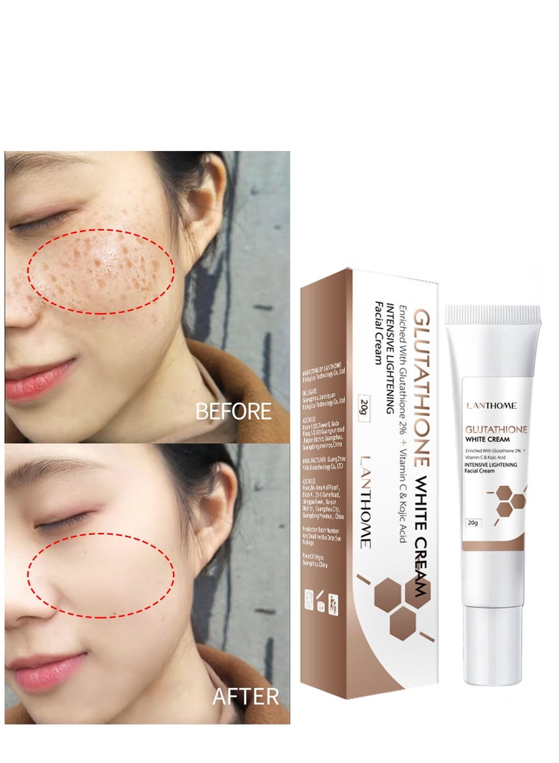 Lanthome Glutathione Whitening Cream, Facial Dark Spots Remover 2% Glutathione Face Cream, Prevent Aging Moisturizing Skin Brightener Cream, Smoothing Brightening Cream, White Lightening Beauty Cream 20G - Image 1
