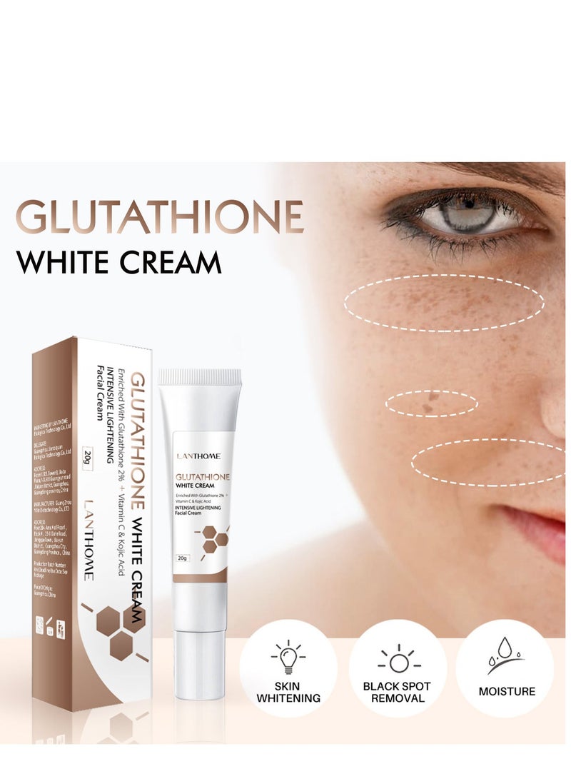 Lanthome Glutathione Whitening Cream, Facial Dark Spots Remover 2% Glutathione Face Cream, Prevent Aging Moisturizing Skin Brightener Cream, Smoothing Brightening Cream, White Lightening Beauty Cream 20G - Image 3