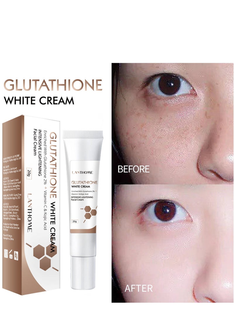 Lanthome Glutathione Whitening Cream, Facial Dark Spots Remover 2% Glutathione Face Cream, Prevent Aging Moisturizing Skin Brightener Cream, Smoothing Brightening Cream, White Lightening Beauty Cream 20G - Image 2