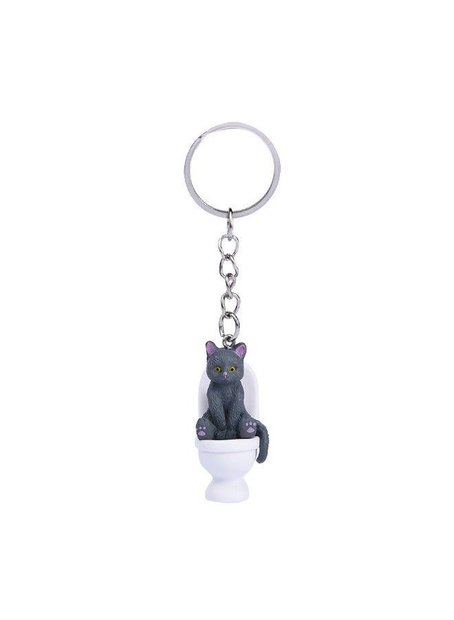 Creative Cartoon Toilet Cat Keychain Funny Toy Animal Key Ring for Women Men DIY Car Handbag Phone Case Pendant Accessories Gift-Color:A