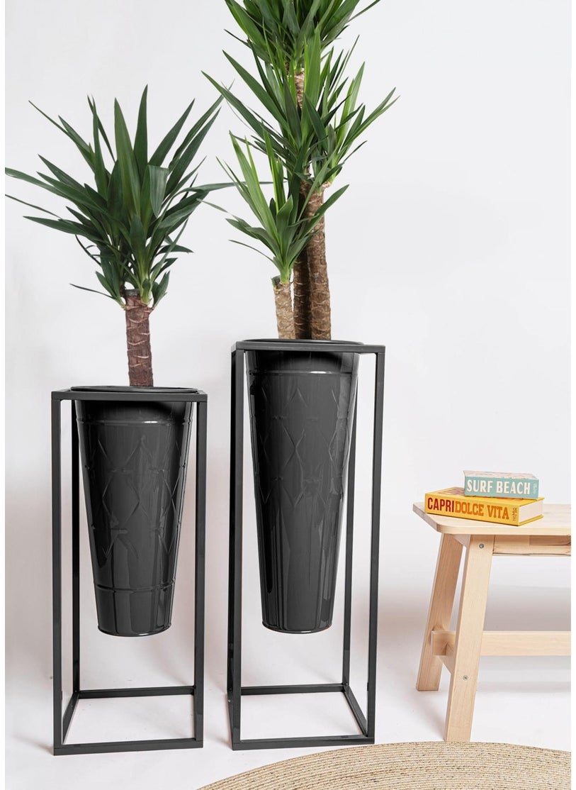 THE MIA Prism Vase & Flower Pot Black 70X30X30 cm  - Image 2