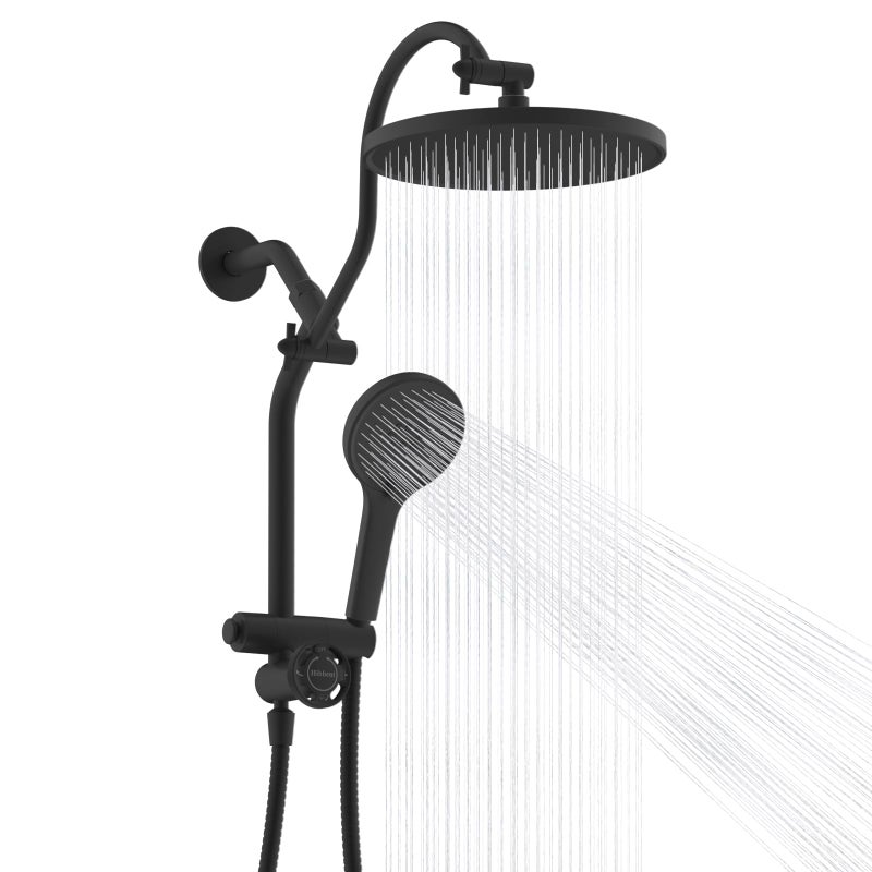 Hibbent Upgraded cUPC Certified Selfcleaning Shower Head Combo High Pressure 10 Rain Showerhead with 3Spray Handheld All Metal Arm with Easy Reach 4way Diverter 71 Hose Holder Matte Black - Image 2