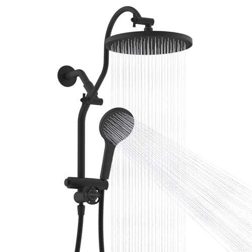 Hibbent Upgraded cUPC Certified Selfcleaning Shower Head Combo High Pressure 10 Rain Showerhead with 3Spray Handheld All Metal Arm with Easy Reach 4way Diverter 71 Hose Holder Matte Black - Image 1