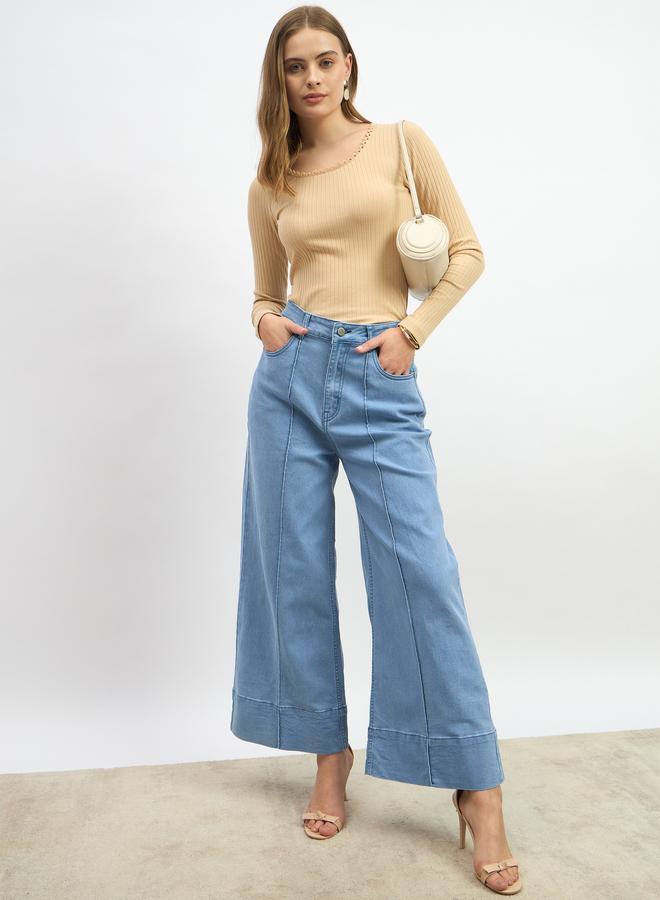 Styli Styli Mid Rise Wide Leg Jeans with Pintuck Detail  - Image 1