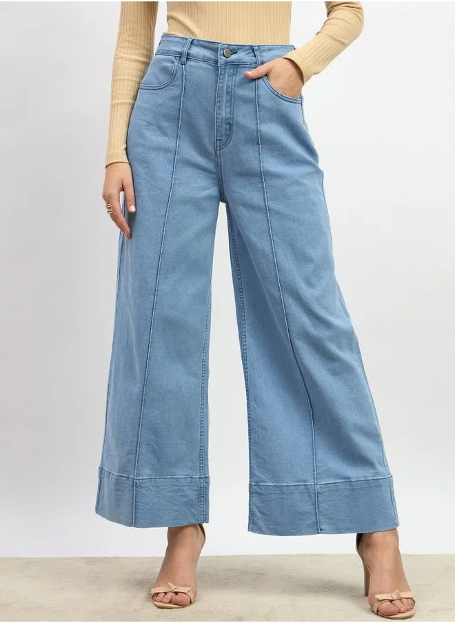 Styli Styli Mid Rise Wide Leg Jeans with Pintuck Detail