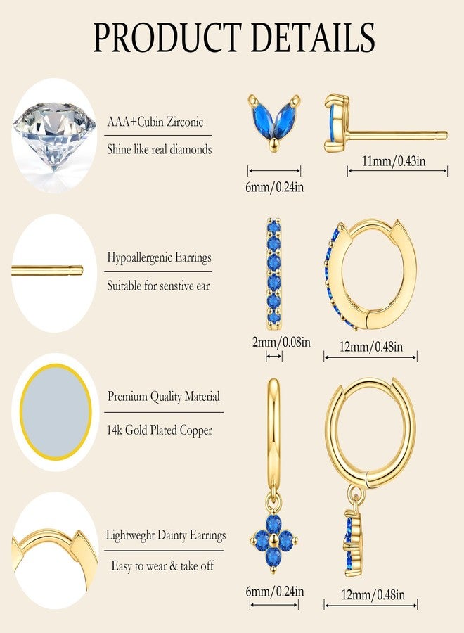 MOZAKA 3 Pairs Dainty Gold/Silver Three Hole Birthstone Earrings Set for Multiple Piercing Non Tarnish 14k Gold Plated Hypoallergenic Cartilage Small Hoop Stud Earrings Stacks Set for Women Birthday - Image 4