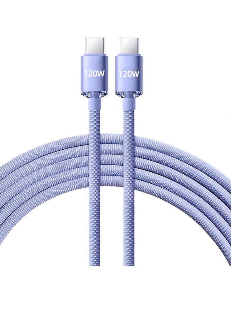 AROAQ USB C To Type C Cable, Lightweight Fast Charging Data Cord, Compact And Portable Fast Data Transfer Cable, Nylon Braided Data Cable For Mobile Phones Tablets, (1pc Purple, 2m Length) - Image 1
