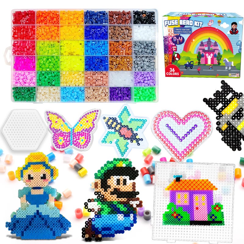FUNZBO 11000 5mm Fuse Beads Kit  36 Colors  66 Patterns Arts and Crafts for Kids Teens and Adults Toys Crafts for Room Decorations Gifts for Girls Boys and Kids Age 5