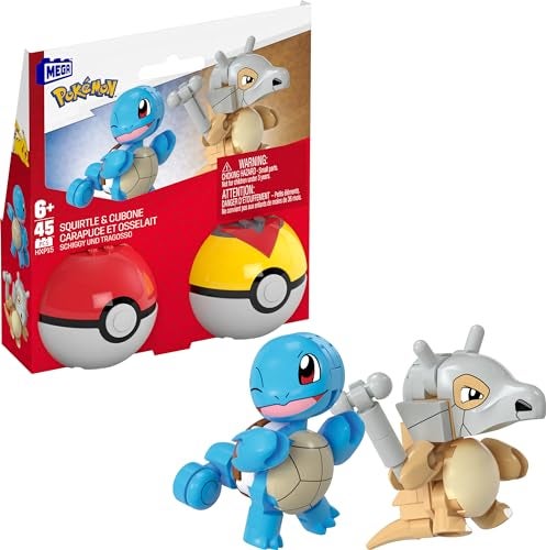 Mega Brands MEGA Pokmon Building Toys Set Squirtle Cubone with 45 Pieces 2 Poseable Characters and Pok Ball 2 Inches Tall for Kids - Image 1
