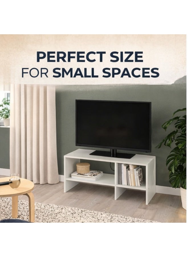 Selecto Hub Modern TV Bench Stand – White Wooden TV Console Table with Storage Shelves – 90x35x40 cm Media Unit for Living Room, Bedroom – Suitable for TVs up to 32 Inch - Image 1