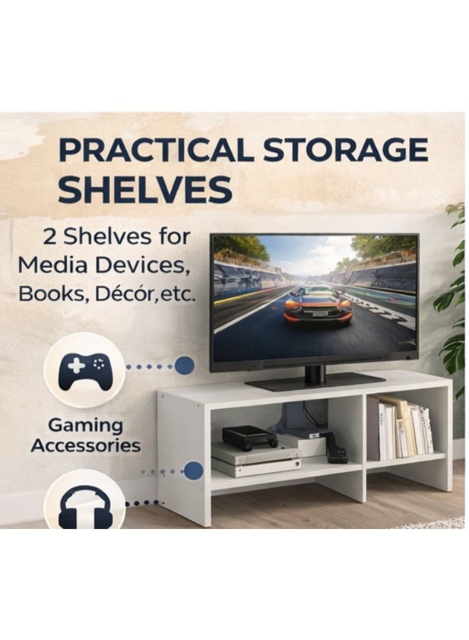 Selecto Hub Modern TV Bench Stand – White Wooden TV Console Table with Storage Shelves – 90x35x40 cm Media Unit for Living Room, Bedroom – Suitable for TVs up to 32 Inch - Image 3