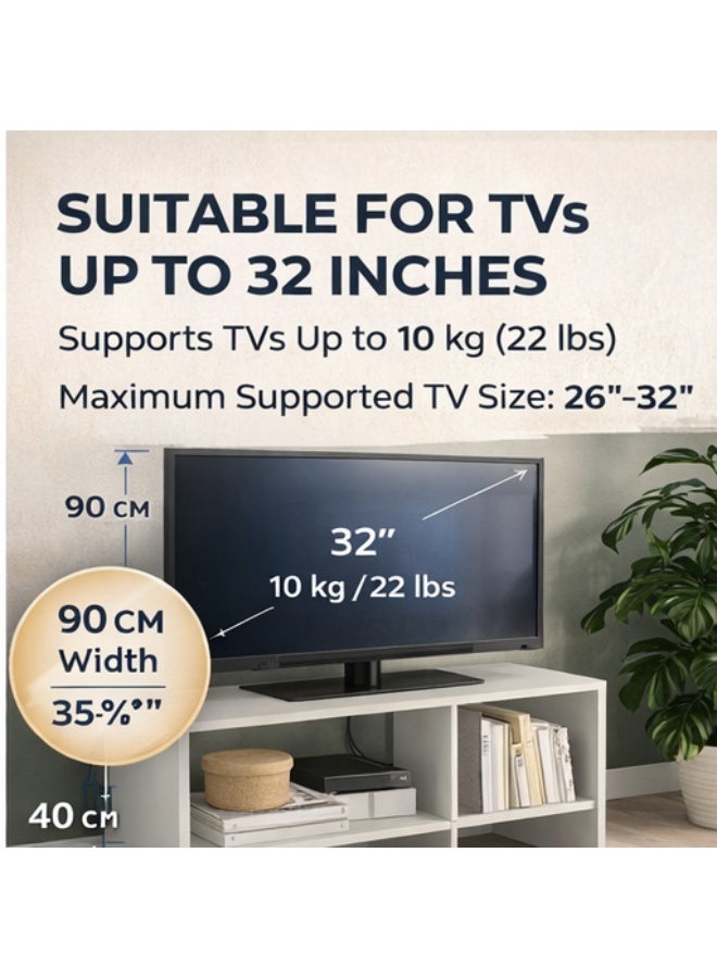 Selecto Hub Modern TV Bench Stand – White Wooden TV Console Table with Storage Shelves – 90x35x40 cm Media Unit for Living Room, Bedroom – Suitable for TVs up to 32 Inch - Image 2