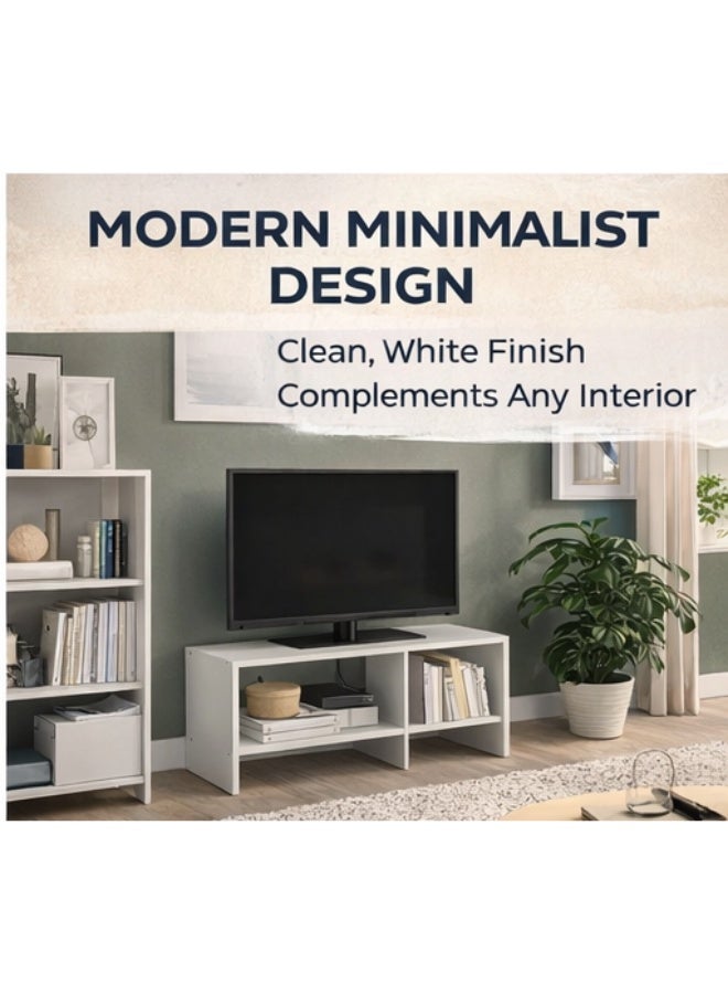 Selecto Hub Modern TV Bench Stand – White Wooden TV Console Table with Storage Shelves – 90x35x40 cm Media Unit for Living Room, Bedroom – Suitable for TVs up to 32 Inch - Image 4