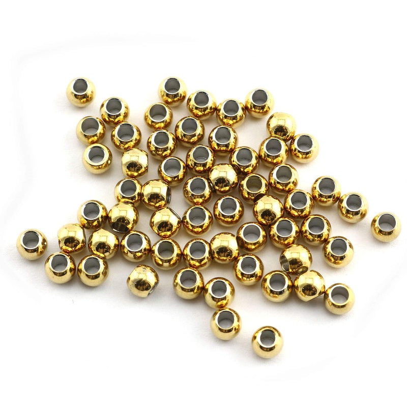 RuiLing 50Pack Golden Spacer Beads 304 Stainless Steel Smooth Round Spacer Beads 2mm HoleSeamless Loose Beads for Jewelry Making Findings DIY Crafts Accessories 4mmGold