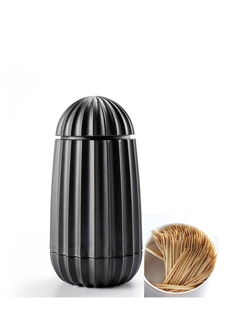 حامل أعواد أسنان قابل للسحب على شكل صبار وموزع أعواد أسنان أوتوماتيكي منظم تخزين لتزيين المطبخ أسود - Image 3