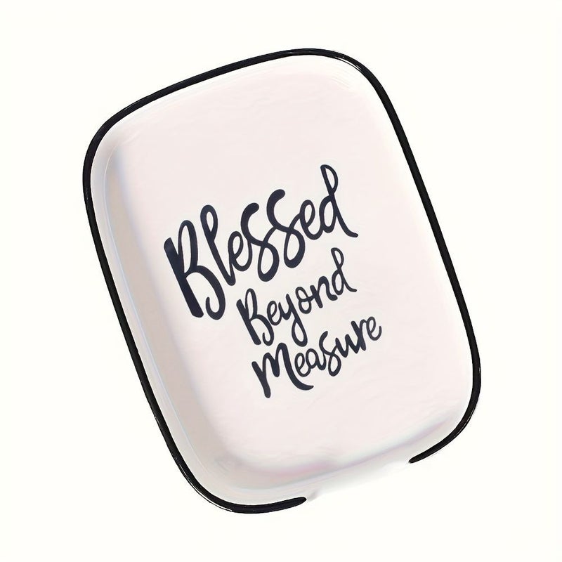 Heat Resistant Ceramic Spoon Rest White Blessed Beyond Measure Design for Stove Top Kitchen Counter - Image 1
