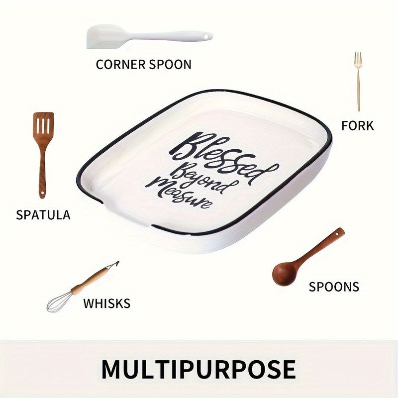 Heat Resistant Ceramic Spoon Rest White Blessed Beyond Measure Design for Stove Top Kitchen Counter - Image 5