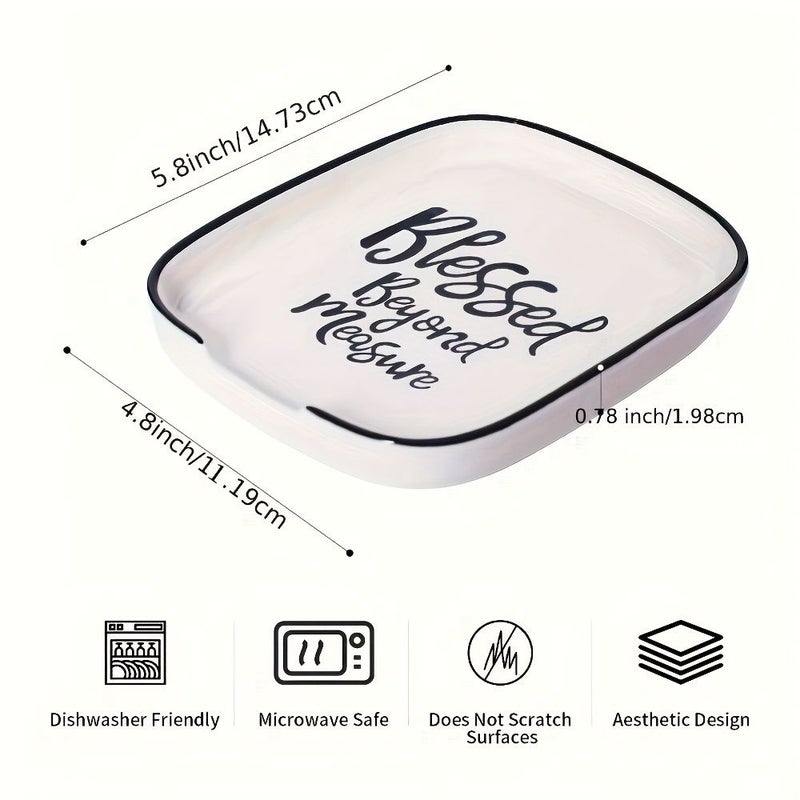 Heat Resistant Ceramic Spoon Rest White Blessed Beyond Measure Design for Stove Top Kitchen Counter - Image 3