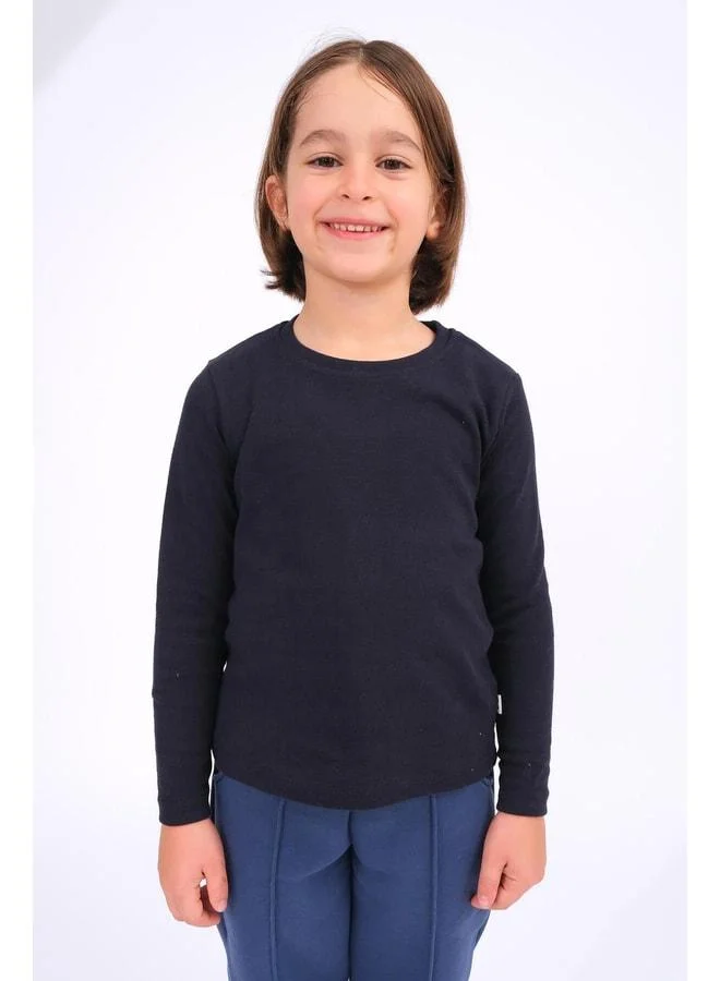 Perendi Unisex Kids Bicycle Collar Long Sleeve Basic Bodysuit - Navy.