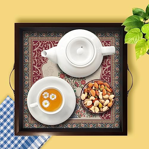 PAPER PLANE DESIGN Wooden Serving Tray for Serving, Square Large Serving Tray Table Decoration (Square 12 INCH) (E) - Image 3