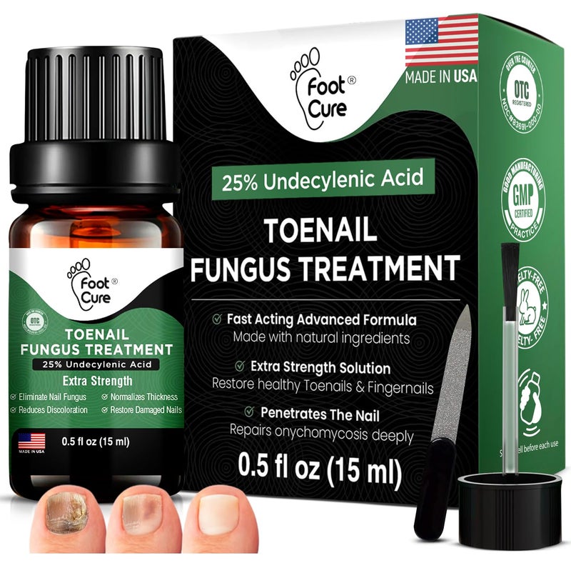 Foot Cure علاج فطريات الأظافر - علاج فطريات القدمين للأظافر، إصلاح الأظافر التالفة، مرطب للأظافر مع زيت شجرة الشاي وزيت الأوريجانو - صنع في الولايات المتحدة الأمريكية - Image 1