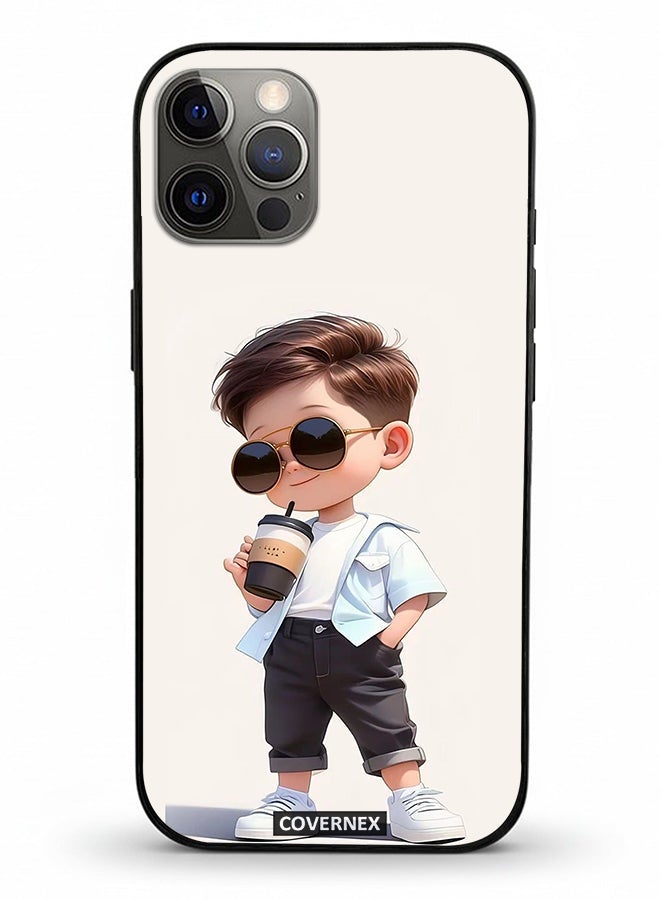 Covernex Apple iPhone 12 Pro Protective Case Cover Printed Featuring Cool Kid with Sunglasses and Coffee - Image 2