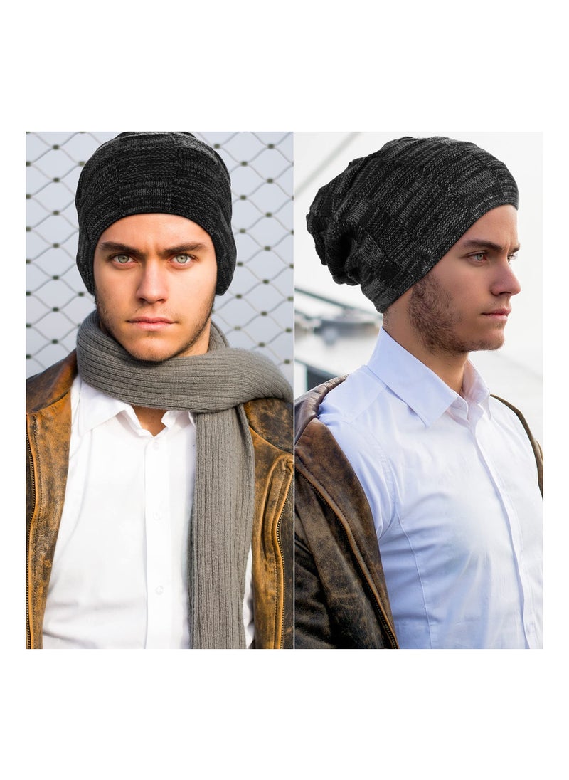 SYOSI - 3Pcs Men Winter Beanie Hat Warm Slouchy Hats Men Knitted Beanie Hats Fleece Lined Skull Cap for Men (Black, Wine Red, Navy Blue) - Image 1