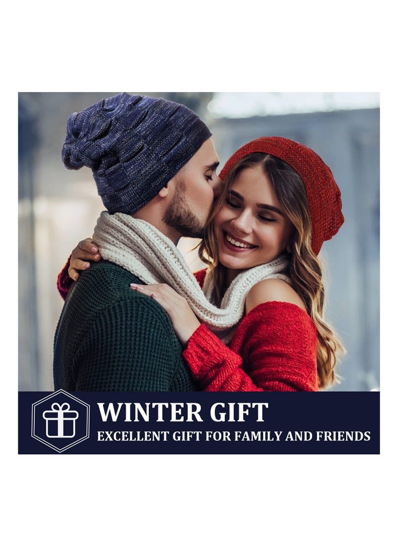 SYOSI - 3Pcs Men Winter Beanie Hat Warm Slouchy Hats Men Knitted Beanie Hats Fleece Lined Skull Cap for Men (Black, Wine Red, Navy Blue) - Image 1