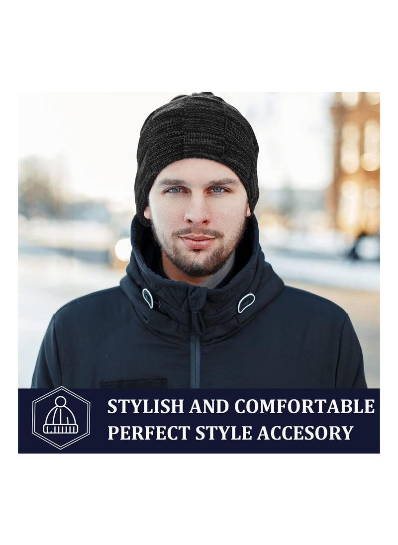 SYOSI - 3Pcs Men Winter Beanie Hat Warm Slouchy Hats Men Knitted Beanie Hats Fleece Lined Skull Cap for Men (Black, Wine Red, Navy Blue) - Image 1