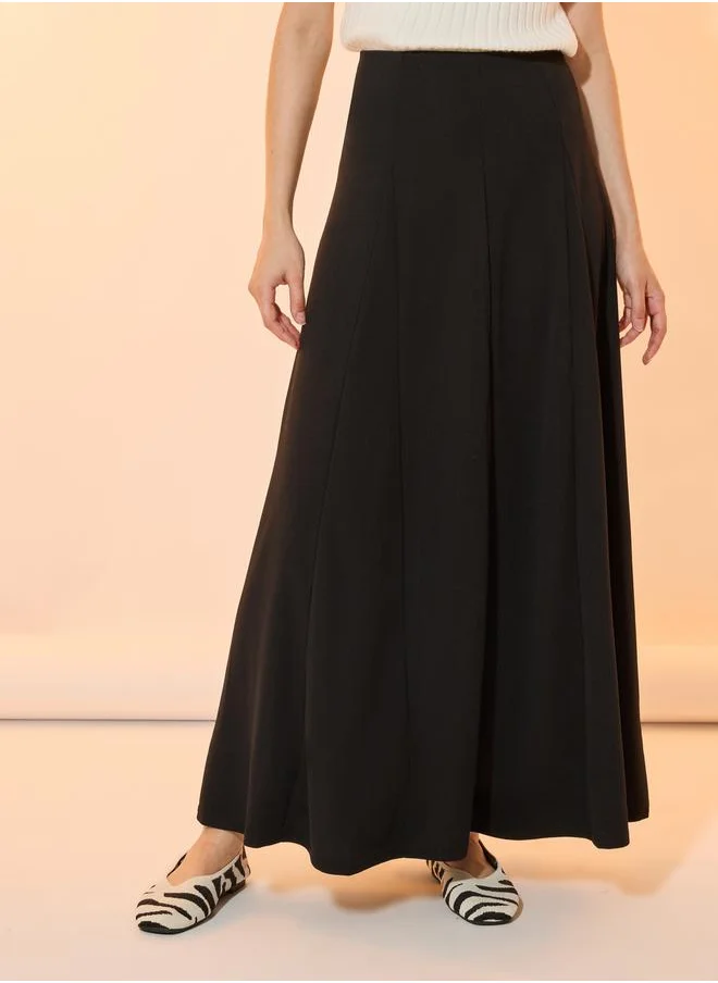 Styli Solid A-Line Maxi Skirt