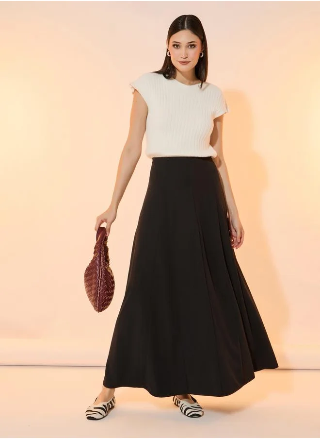 Styli Solid A-Line Maxi Skirt