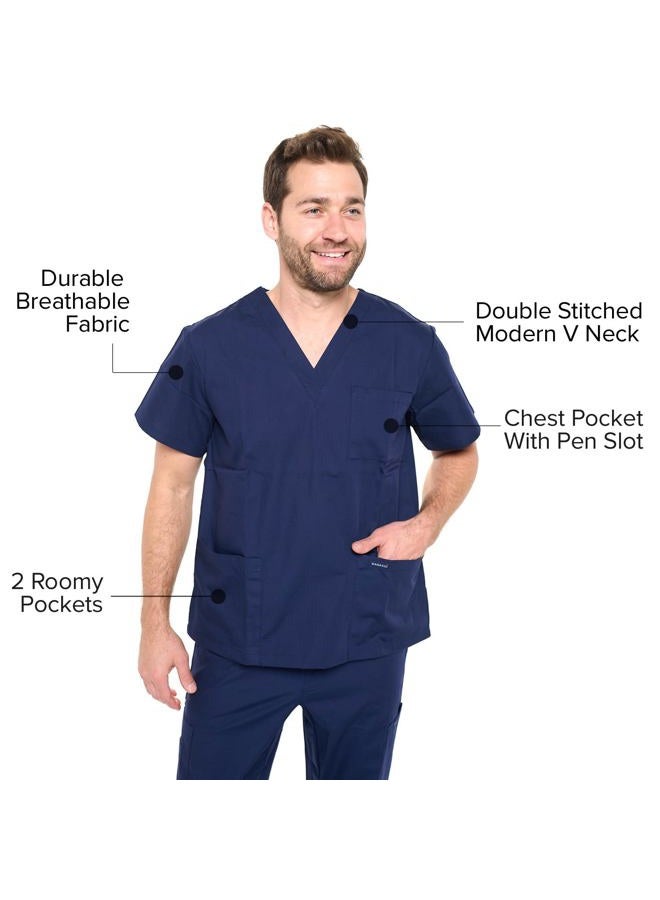 Dagacci Scrubs Medical Uniform Mens Scrub Set Medical Scrubs Top and Pants, Navy, XL - Image 5