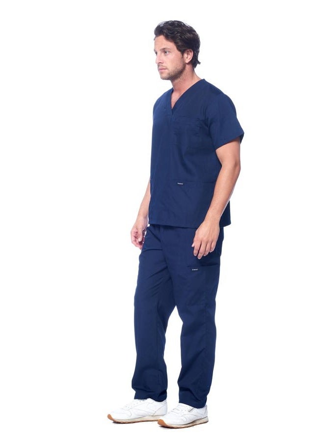 Dagacci Scrubs Medical Uniform Mens Scrub Set Medical Scrubs Top and Pants, Navy, XL - Image 2