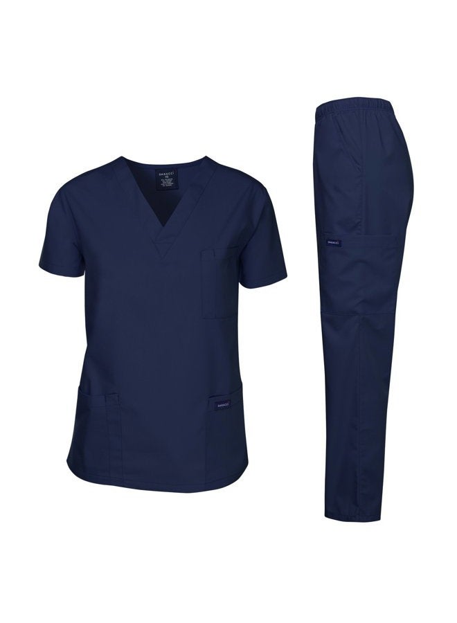 Dagacci Scrubs Medical Uniform Mens Scrub Set Medical Scrubs Top and Pants, Navy, XL - Image 3