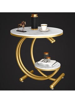 DubaiGallery Sofa Side Table, Light Luxury End Table Rock Board Corner Table Creativity Round Table Open Double-Layer Design Coffee Table Modern Living Room Side Cabinet Bedside Table  - Image 2
