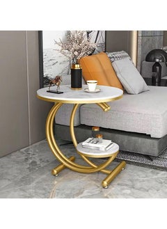 DubaiGallery Sofa Side Table, Light Luxury End Table Rock Board Corner Table Creativity Round Table Open Double-Layer Design Coffee Table Modern Living Room Side Cabinet Bedside Table  - Image 1