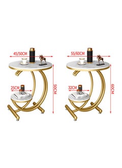 DubaiGallery Sofa Side Table, Light Luxury End Table Rock Board Corner Table Creativity Round Table Open Double-Layer Design Coffee Table Modern Living Room Side Cabinet Bedside Table  - Image 3